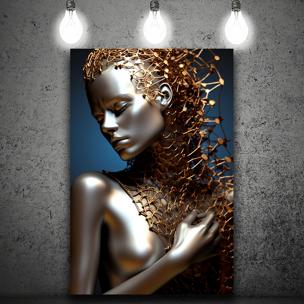 Reflections of Confidence in Liquid Chrome Soul – Modern Luxury Metal Art Stock Photo