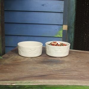 Set of 2 Stoneware Pet Bowls for Cats & Small Dogs – Cream High-Gloss Easy-Clean Pet Dish