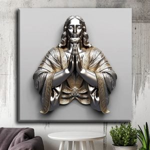 Sacred Jesus in Prayer Gold Metal Wall Art