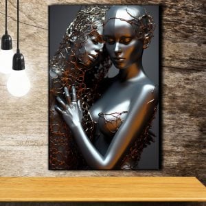 Self Love Awakening in Metallic Light and Form – Modern Luxury Metal Art Stock Photo