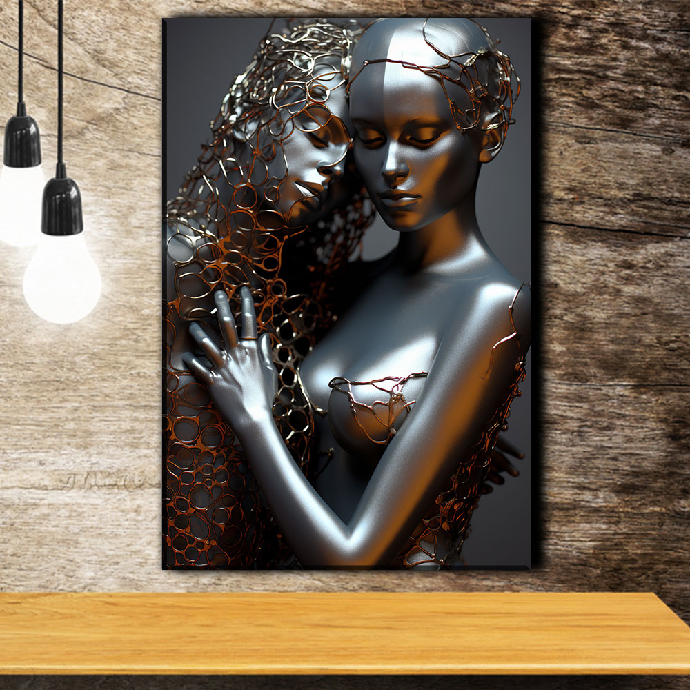 Self Love Awakening in Metallic Light and Form – Modern Luxury Metal Art Stock Photo