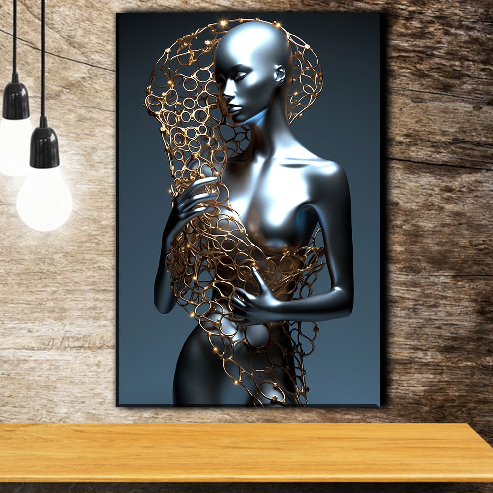 The Art of Knowing Your Worth in Chrome Reflection – Modern Luxury Metal Art Stock Photo