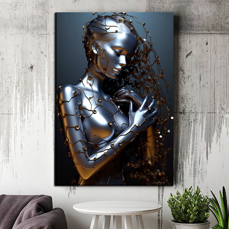 Unbreakable Identity Cast in Luxury Metal Aesthetic – Modern Luxury Metal Art Stock Photo