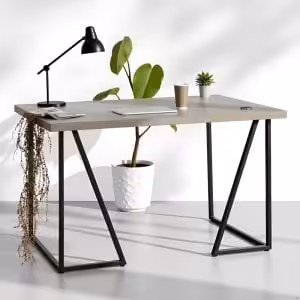 Acacia Wood Desk with Powder-Coated Steel Legs and USB Charging Port