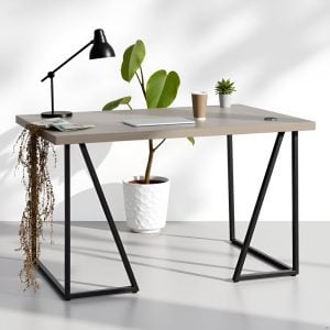 Acacia Wood Desk with Powder-Coated Steel Legs and USB Charging Port