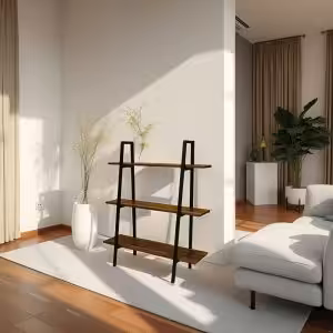 3-Tier Acacia Wood Ladder Bookshelf with Powder-Coated Steel Frame