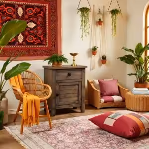 Solid Acacia Wood Nightstand – Rustic Gray Bedside Cabinet Storage Table