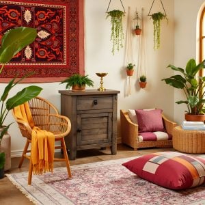 Solid Acacia Wood Nightstand – Rustic Gray Bedside Cabinet Storage Table