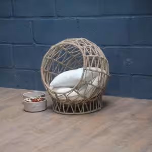 Hand-Woven Rope Cat Bed with Removable Cushion – Powder-Coated Steel Frame Pet Lounge