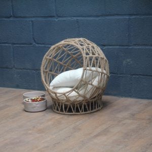 Hand-Woven Rope Cat Bed with Removable Cushion – Powder-Coated Steel Frame Pet Lounge