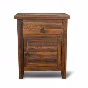 Solid Acacia Wood Nightstand – Rustic Brown Bedside Cabinet Storage Table