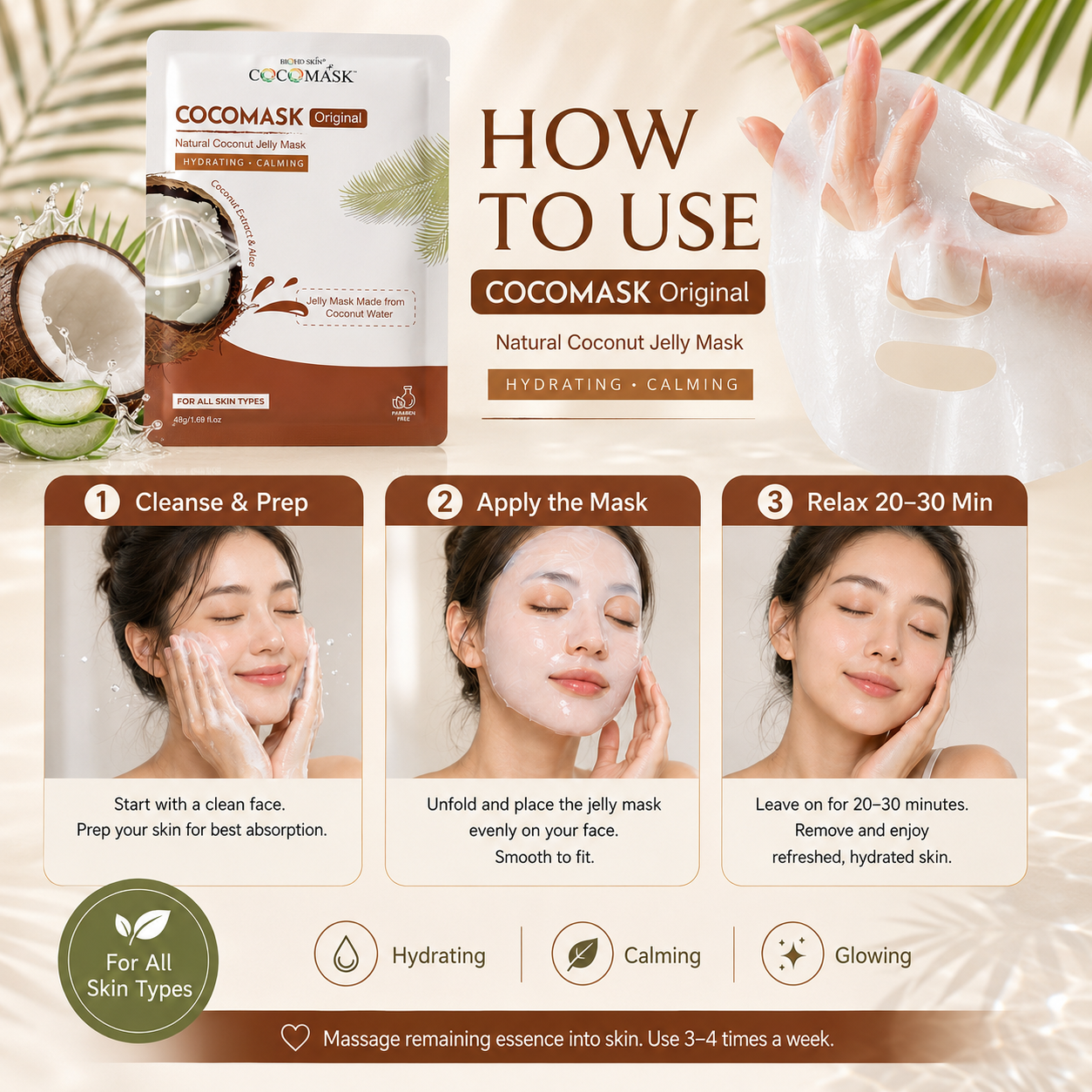 BIOHD SKIN CocoMask Original — Natural Coconut Jelly Facial Sheet Mask (5 Sheets Box) 3