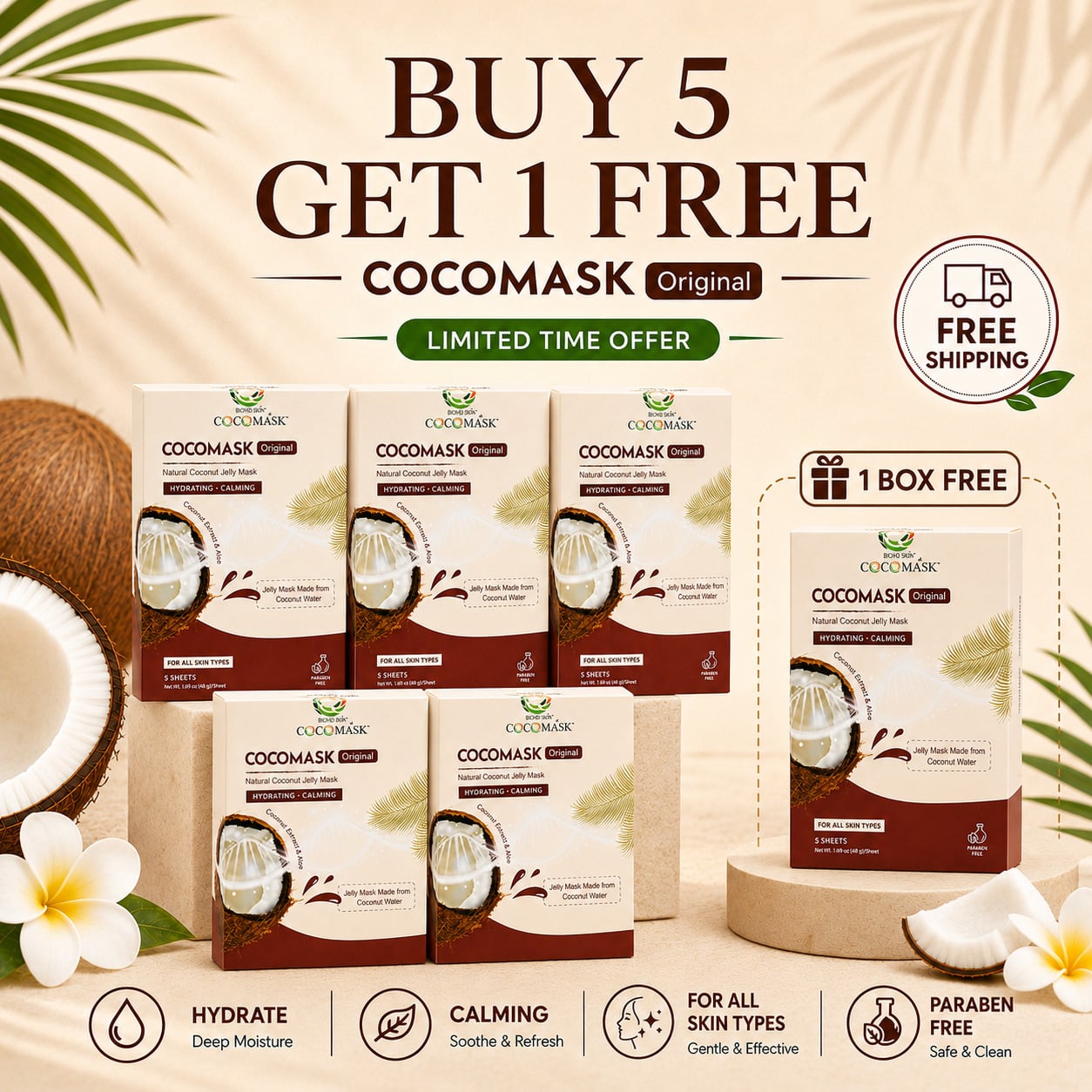 BIOHD-SKIN-CocoMask-Original-—-Natural-Coconut-Jelly-Facial-Sheet-Mask-(5-Sheets-Box)-Buy5get1