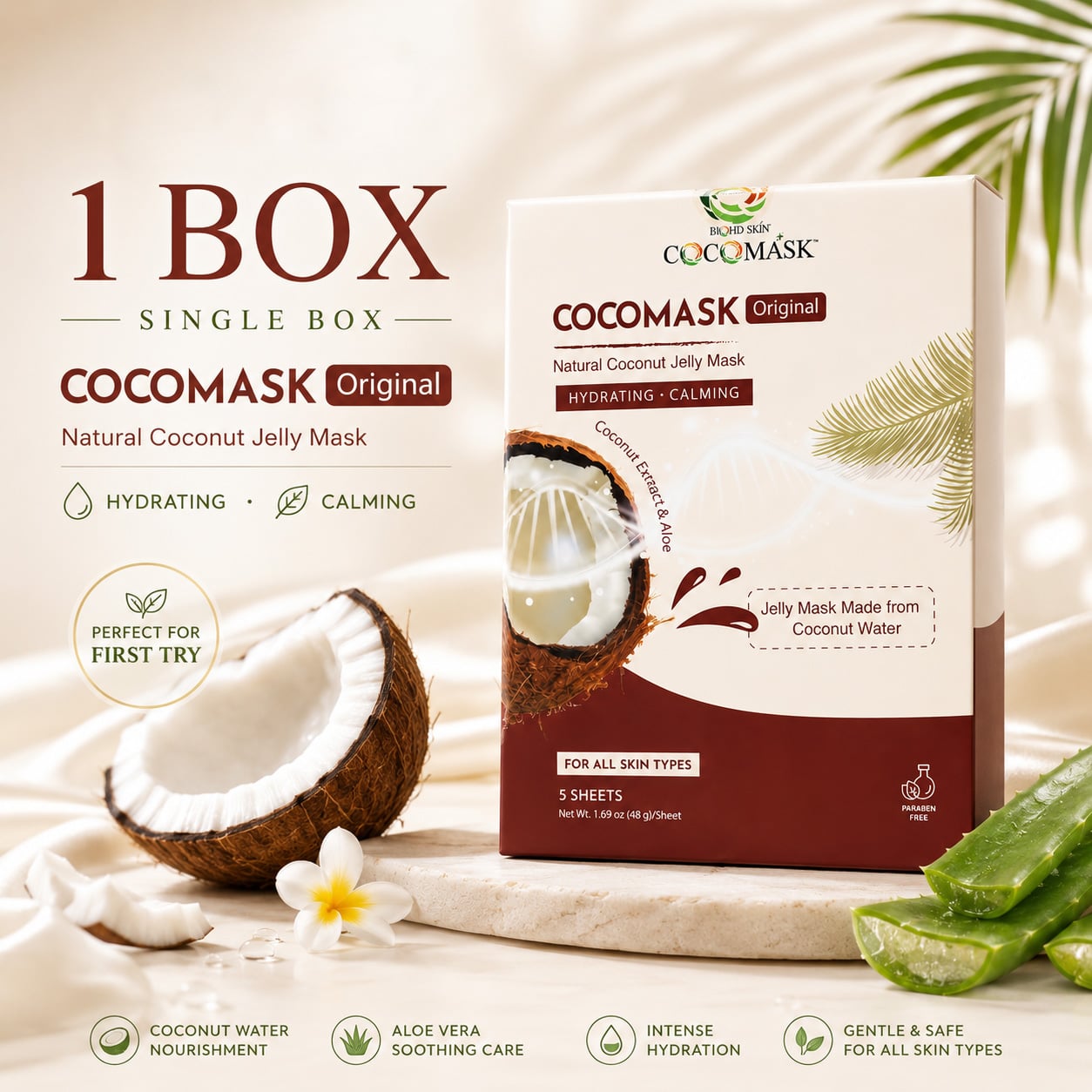 BIOHD SKIN CocoMask Original — Natural Coconut Jelly Facial Sheet Mask (5 Sheets/ Box)