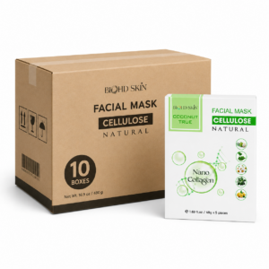 BIOHD SKIN Coconut True Cellulose, Nano Collagen Facial Sheet Mask, 10-Box Carton Pack (5 Sheets/ box)
