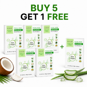 BIOHD SKIN Coconut True Cellulose, Nano Collagen Facial Sheet Mask, BUY 5 GET 1 FREE (5 Sheets per box)