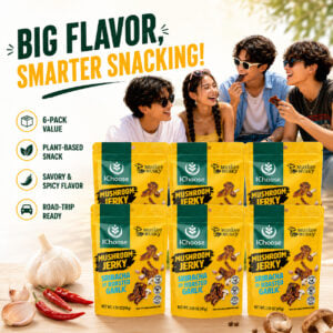 Zonfair Sriracha Roasted Garlic Mushroom Jerky Vegan Snack – Gluten Free Plant Based 6-Pack 45G
