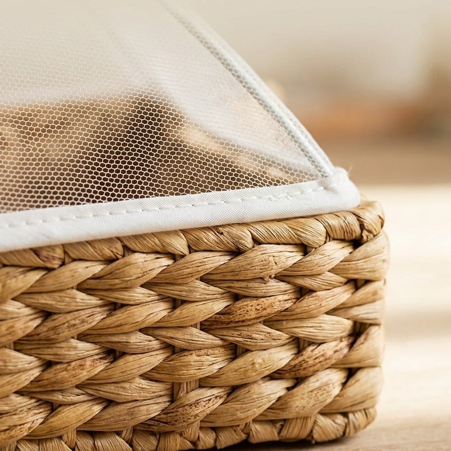 Bug-Proof Picnic Tray — Woven Seagrass Serving Tray with Mesh Dome Cover 5a