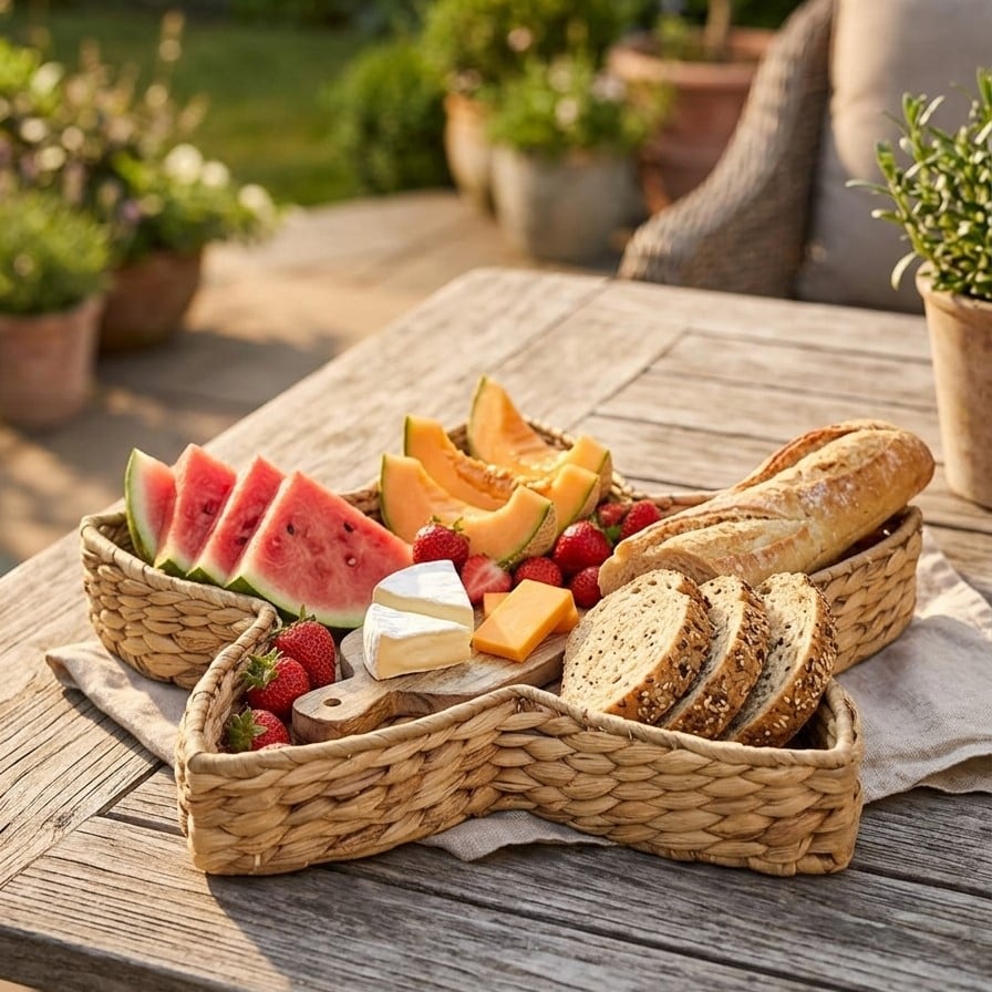 Bug-Proof Picnic Tray — Woven Seagrass Serving Tray with Mesh Dome Cover 8a