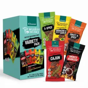 iChoose Mushroom Jerky Party Mix — Vegan Shiitake Jerky Variety Pack, 5 Flavors, 10-Pack